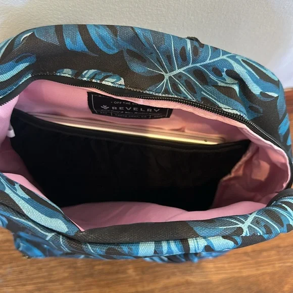 Revelry Blue Black Palm Print Canvas Water Resistant Backpack NWT - Picture 6 of 7